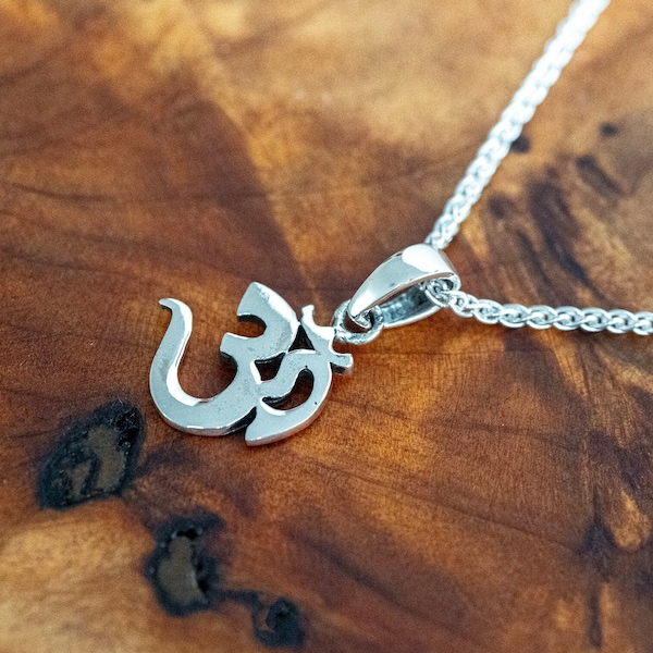 Men's Necklace - Sterling Silver Om Necklace - Om Symbol Necklace - Religious Necklace - Mens Jewelry Gift - Unisex Necklace, Wheat Chain