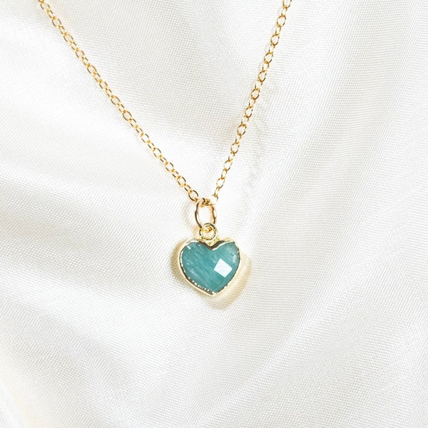 Gemstone Heart Necklace - Amazonite Necklace - Heart Necklace - Blue Gemstone Necklace - Gold Filled Necklace - Dainty Necklace