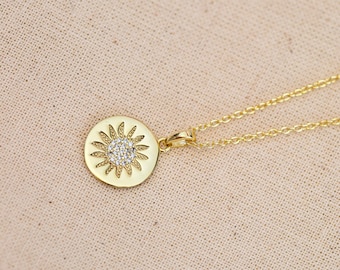 Celestial Necklace - Sun Necklace - Sun Medallion - Medallion Necklace - CZ Pendant Necklace - Dainty Sun Necklace