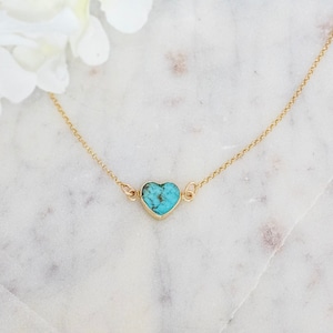Gemstone Heart Necklace - Turquoise Necklace, Gold Heart Necklace - Love Necklace - Dainty Necklace - Blue and Gold