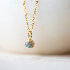 Tiny Labradorite Nugget Necklace - Gemstone Necklace - Dainty Gemstone Necklace - Gold Vermeil Chain - Minimalist Gemstone Nugget Necklace
