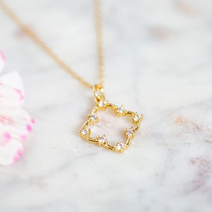 Clover Necklace - Gold Clover Necklace - Four Leaf Clover Necklace - Clover Cut Out Necklace - CZ Minimalist Necklace - Dainty Necklace
