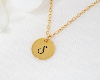Gold Initial Disc Necklace - Personalized Necklace - Customizable Jewelry Gift - Engraved Disc - 8mm Gold Initial Disc - Gold Filled Chain