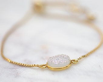 Gemstone Bracelet - Druzy Bracelet - Adjustable Bracelet - Slider Bracelet - Goldfilled Bracelet - Gold Chain Bracelet - Druzy Stone