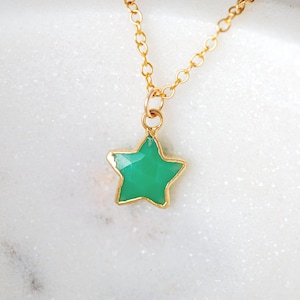 Star Necklace - Celestial Necklace - Green Chalcedony Star - Dainty Gold Necklace - Gold Filled Necklace - Layering Necklace