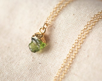 Birthstone Necklace - Peridot Necklace - August Birthstone - Raw Gemstone Necklace - Dainty Necklace - Gold Vermeil Necklace - Minimalist