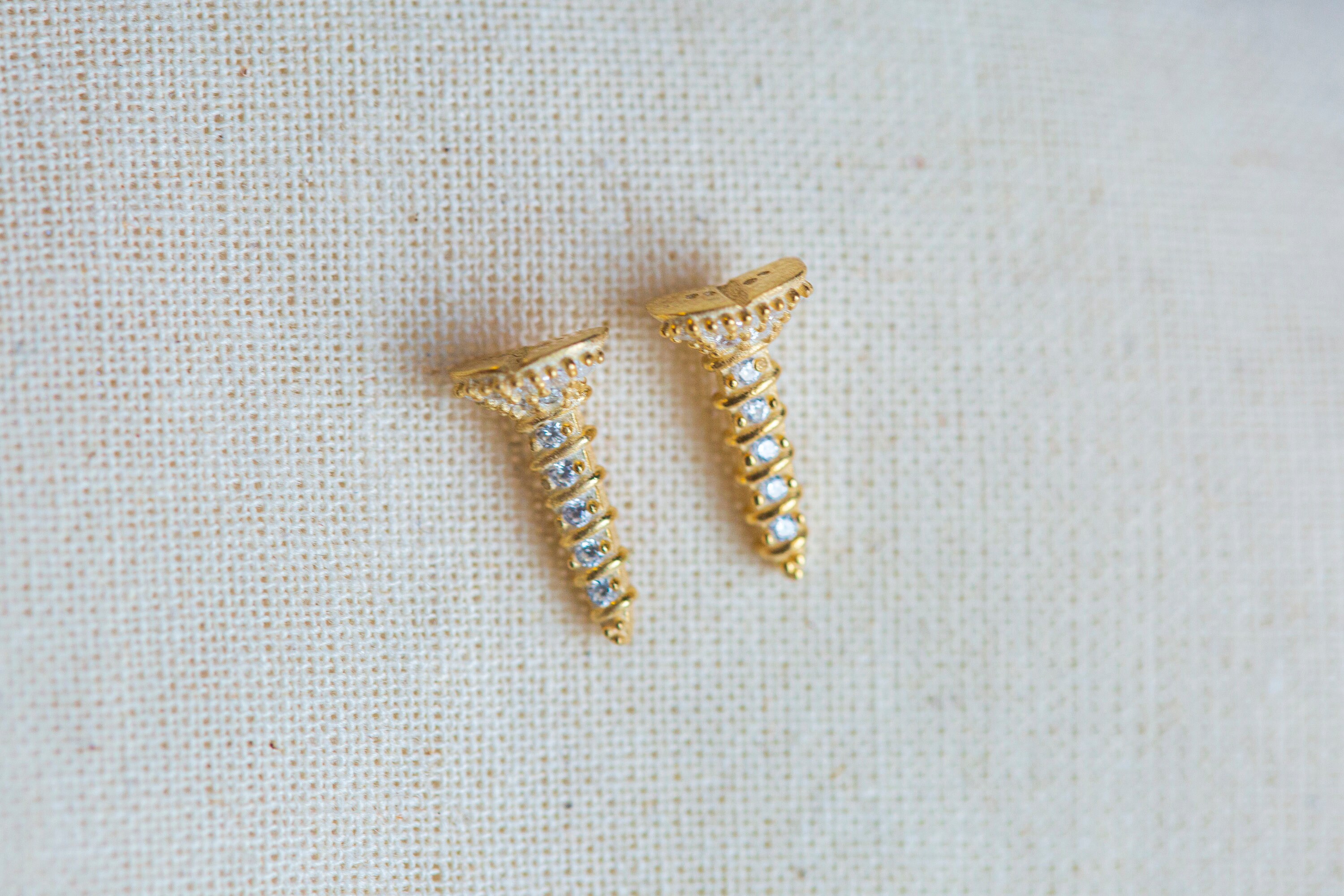 Gold Earrings Gold Earring Studs Screw Earrings Gold CZ Etsy