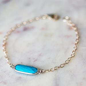 Gemstone Bracelet - Howlite Bracelet - Dainty Silver Bracelet - Sterling Silver Chain Bracelet - Faux Turquoise - Blue Stone