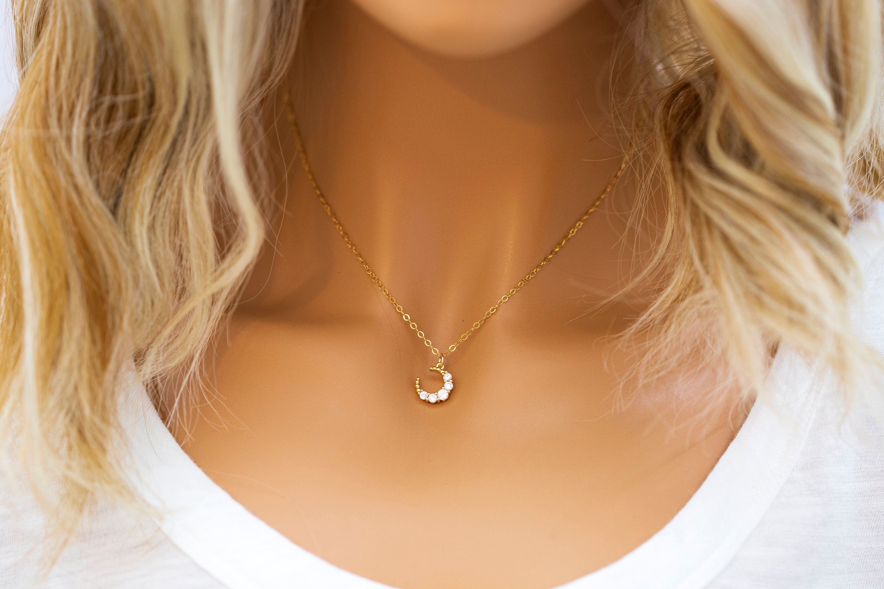 Crescent Moon Necklace, Waning Moon Necklace, Gold Moon, Gold Charm ...