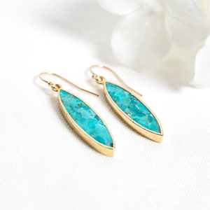 Gemstone Earrings - Turquoise Earrings - Marquise Earrings - Gold Filled Earrings - Elegant Earrings - Drop Earrings