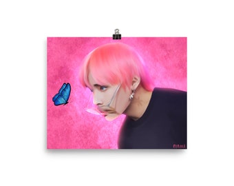 BTS V- Pink Taehyung Butterfly Art Print