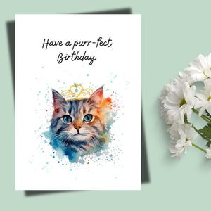 Jolie carte de chat, carte d'amants de chat, carte d'anniversaire de jeu de mots de chat, carte de chat d'effet de peinture. Carte de chat pour elle, carte de chat pour lui, carte d'anniversaire de chat tigré