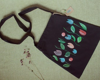 Eco shopper bag, Tote bag, Shopper bag, Shoulder bag, Botanical bag, Gift for her, Eco-friendly bag, Reusable bag, Long Handles,Hand-painted