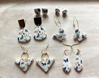 butterfly clay earrings | handmade butterfly polymer clay dangles | resin finish | gold hardware | lightweight gift for her | clay earrings