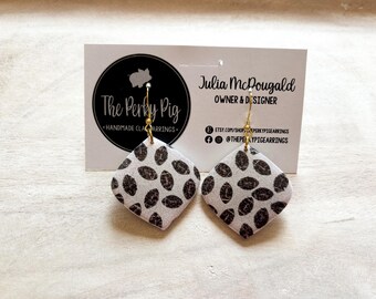football earrings | handmade polymer clay dangles | lightweight game day jewelry | sports fan gift for her | clay earrings football