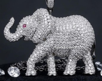 Silber 925 Moissanit Elefant Anhänger: Glückstier Schmuck Geschenk