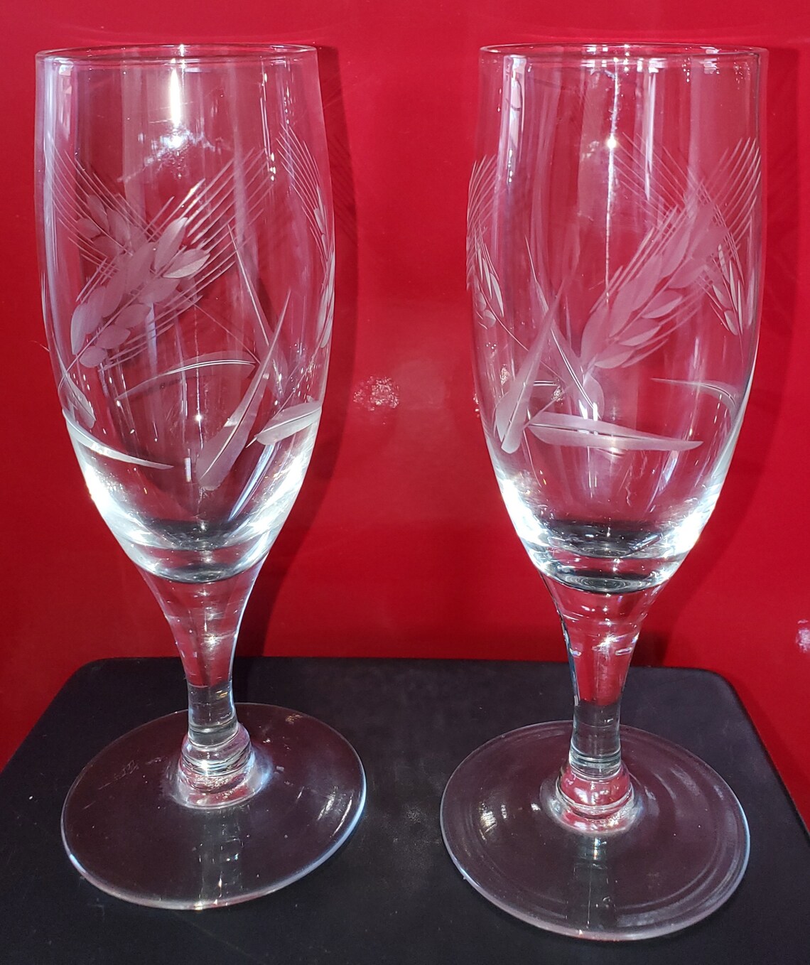 Vtg Crystal Etched Stemmed Port Glasses with Cut Wheat Design Etsy