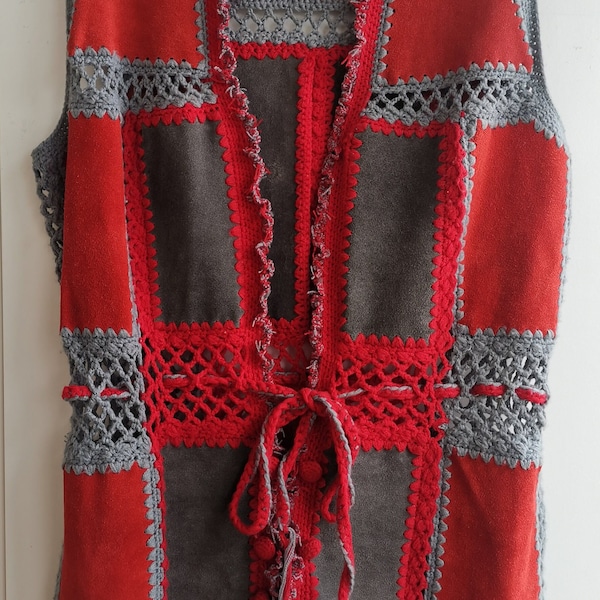 Vintage Suede Leather/Knitted Vest