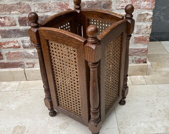 Vintage Wood Umbrella Stand English Country Wooden Oak French Umbrella Cane Stand Cane and Wood