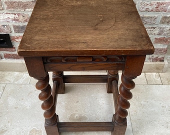 Antique Side Table Wooden Barley Twist Sturdy Side Vintage Table Stand Wood Small Furniture Rustic Farmhouse