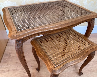 Vintage Side Tables Elegant Nest Tables Wood Wooden Small Furniture Old World European Weathered