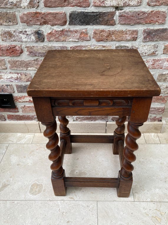 Antique Side Table Wooden Barley Twist- Sturdy Side Vintage Table Stand Wood Small Furniture Rustic Farmhouse