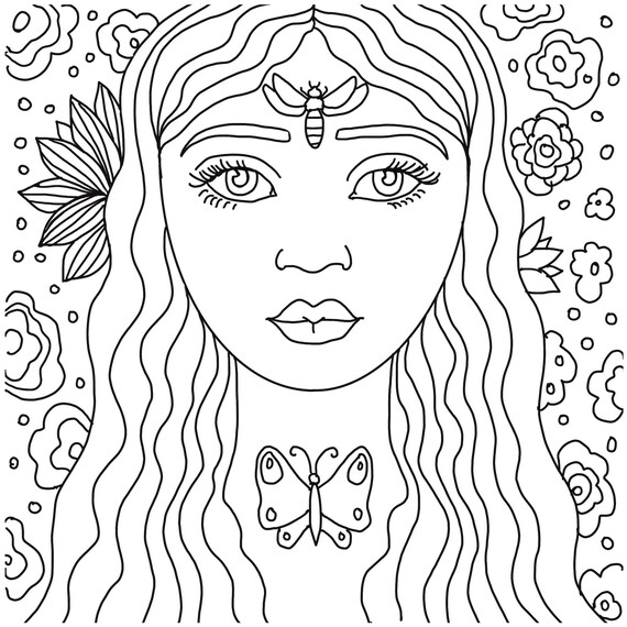 Butterfly lady Printable digital Coloring Page Coloring | Etsy