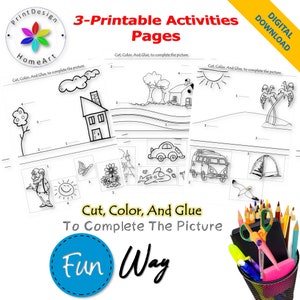 Color Cut and Paste Worksheets for Kindergarten Cut Color | Etsy