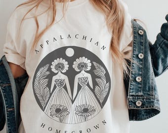 Appalachian Homegrown Comfort Colors T-Shirt – Folk Art Wildflower Graphic Tee, Nature Shirt, Ivory or Moss