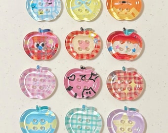 Apple-Shaped Printed Buttons for Sewing and Craft Supplies, 25mm, 20-Piece Set
