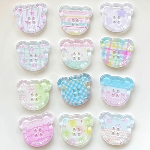 Cartoon Bear Printed Buttons for Sewing and Craft Supplies, 26mm, 15-Piece Set