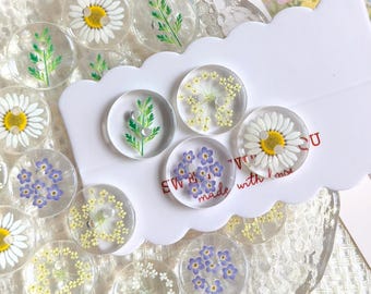 Transparent Flower Buttons, Botanical 2-Hole Buttons for Sewing Crafts