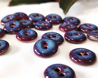 Keramik Knöpfchen Zweiloch, Galaxy Rot-Blau Nähknöpfe für Bastelbedarf und Kleidung 15 mm