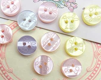 Pearlescent Round Buttons with Engraved Rabbit Design for Sewing, 11.5mm, 10pcs/20pcs