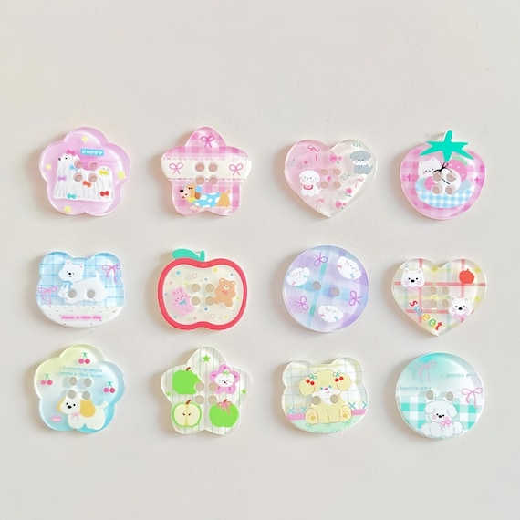 Acrylic Patterned Buttons, Assorted Shapes Decorative Buttons for DIY Crafts & Sewing