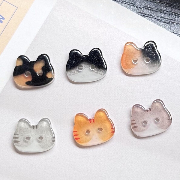 Kawaii Cat Head Buttons, 2 Hole Animal Sewing Buttons for Crafts, DIY and Accessories