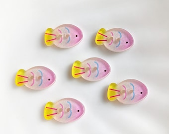 Pastel Fish Shaped Buttons with Glitter for Sewing & Crafts