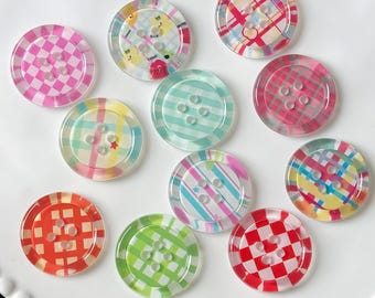 25mm Mixed Plaid & Stripe Round 4-Hole Sewing Buttons for DIY Crafts