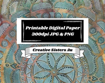 Mandala / Vintage / Digital Download / Handmade / Art Journal / Mixed Media / Printable Paper / Scrapbook Paper / Background / Collage