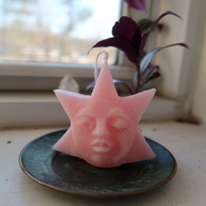 Meltingstarcandleco, handmade sculptural candle, Star Sun + honeysuckle jasmine scent