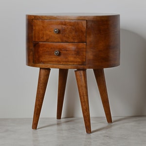 Rounded Chestnut Nightstand: Solid Mango Wood Construction