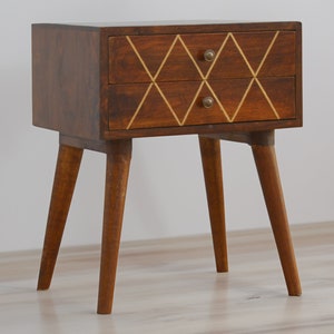 Exquisite Elegance: Geometric Brass Inlay 2 Drawer Nightstand