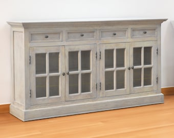 Weathered Acid Wash Country Sideboard: Solid Mango Wood Construction