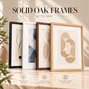 Solid Oak Wood Picture Frames with Mat– Multiple Sizes & Finishes