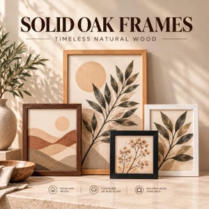 Solid Oak Picture Frame, Gallery Wall Art, Plexiglass or Glass (Multiple Sizes)