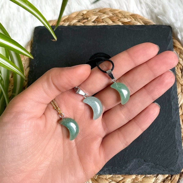 Aventurine Moon Pendant | fair trade & ethical | Gemstone Moon Shape, Green Healing Stone, Crystal Necklace | Esoteric jewelry, gift