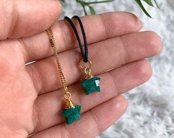 Emerald Star Pendant | fair trade & ethical | gold plated crystal necklace | Green gemstone, healing stone star | Esoteric gift