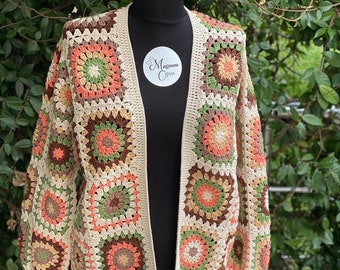 Granny Square Crochet Cardigan, Patchwork Bohemian Oversize Jacket
