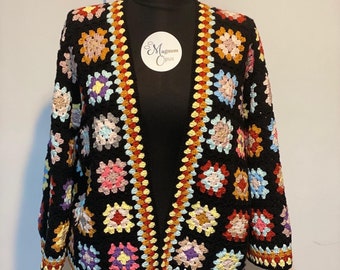 Granny Square Cardigan, Crochet Jacket, Crochet Sweater, Hand Knitted Coat, Oversize Cardigan, Colorful Sweater, Loose Cardigan, Hippie Coat