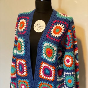 Colorful Sweater, Granny Square Cardigan, Afghan Coat, Patchwork Jacket, Hippie Cardigan, Boho Coat, Crochet Blue Sweater, Oversize Cardigan